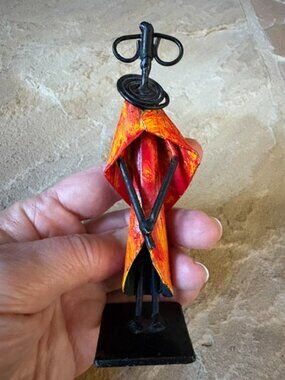 Vintage Handmade Kenya African Metal Sculpture Maasai Swahili Woman Folk Art